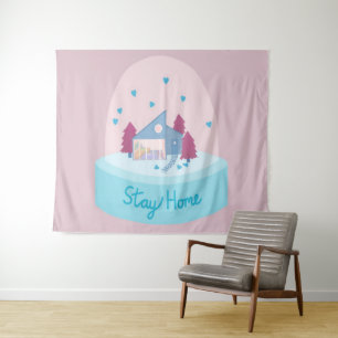 Stay Home Snow Globe Hearts Tapestry
