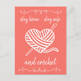 Stay Home Stay Safe and Crochet Coral Happy Mail Postcard