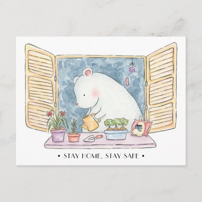 Stay home stay safe polar bear bunny watercolour postcard (Front)
