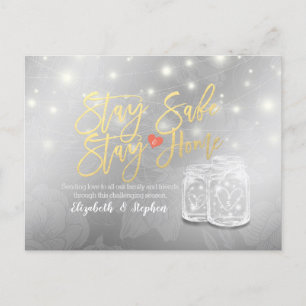 Stay Home Stay Safe Wedding Postponement Mason Jar Announcement Postcard