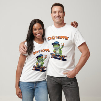 Stay Hoppin' Cool Skater Frog Design T-Shirt