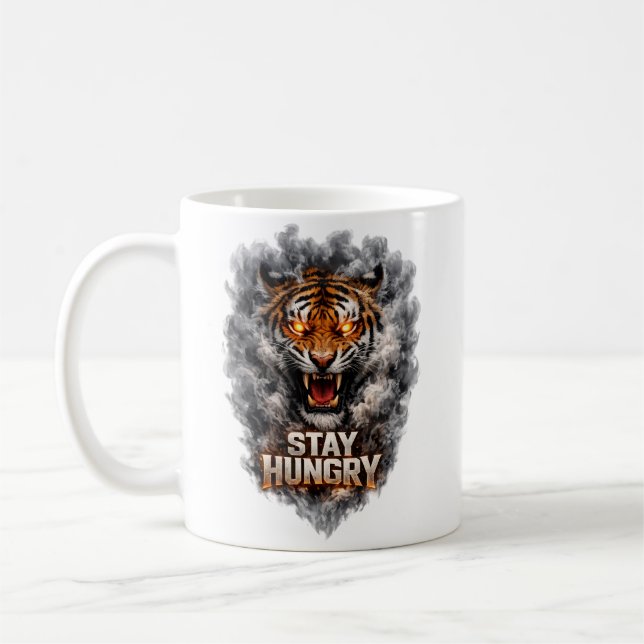 Stay Hungry Tiger Motivation Design Coffee Mug (Left)