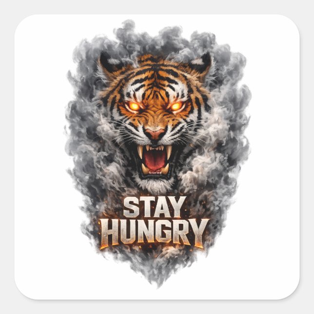 Stay Hungry Tiger Motivation Design Square Sticker (Front)
