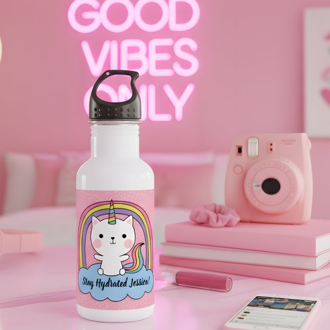 Stay Hydrated Cat Unicorn 532 Ml Water Bottle (Stay refreshed with this full of “cattitude” water bottle!)