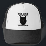 Stay In The Shadows Wolf Trucker Hat<br><div class="desc">Minimalist black wolf design with bold typography on a classic foam trucker hat. Perfect for a mysterious and edgy streetwear look.</div>