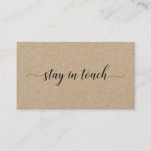 Stay In Touch Elegant Black Script Kraft Calling Card