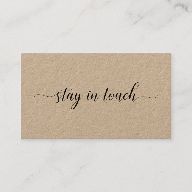 Stay In Touch Elegant Black Script Kraft Calling Card (Front)