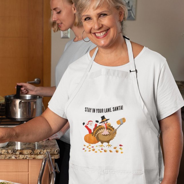 Stay in Your Lane, Santa Photobombing Turkey Long Apron (Creator Uploaded)