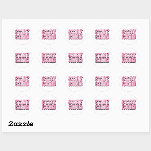 Stay Kind – Retro Groovy Pink Classic Round Sticker (Sheet)