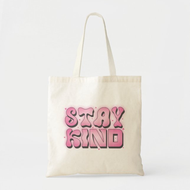 Stay Kind – Retro Groovy Pink Tote Bag (Front)
