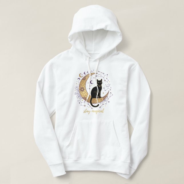 Stay Magical Black Cat Moon Celestial Witchy  Hoodie (Design Front)