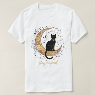 Stay Magical Black Cat Moon Celestial Witchy T-Shirt