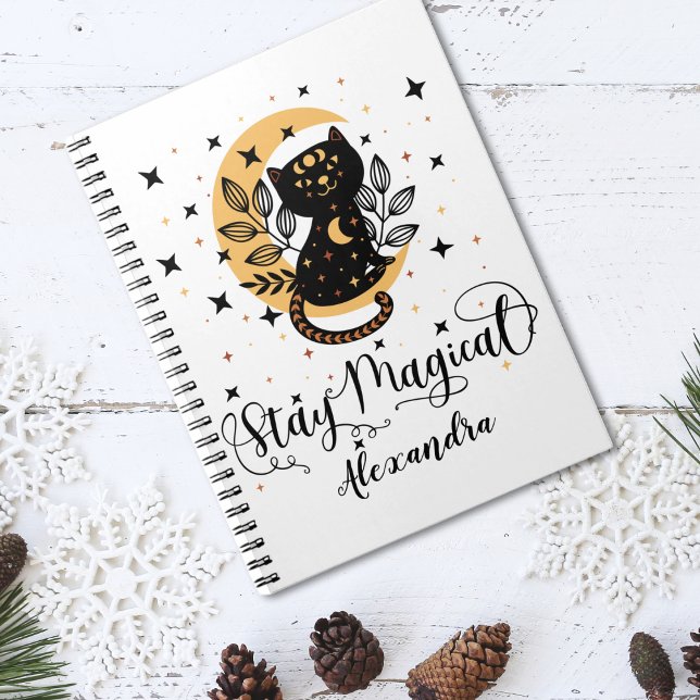 Stay magical black cat with half moon with stars  notebook (Creator Uploaded)