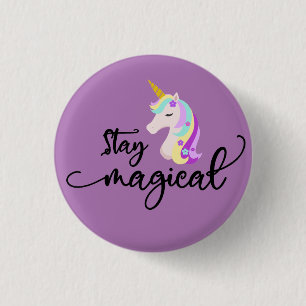 STAY MAGICAL Cute Colourful Floral Unicorn 3 Cm Round Badge