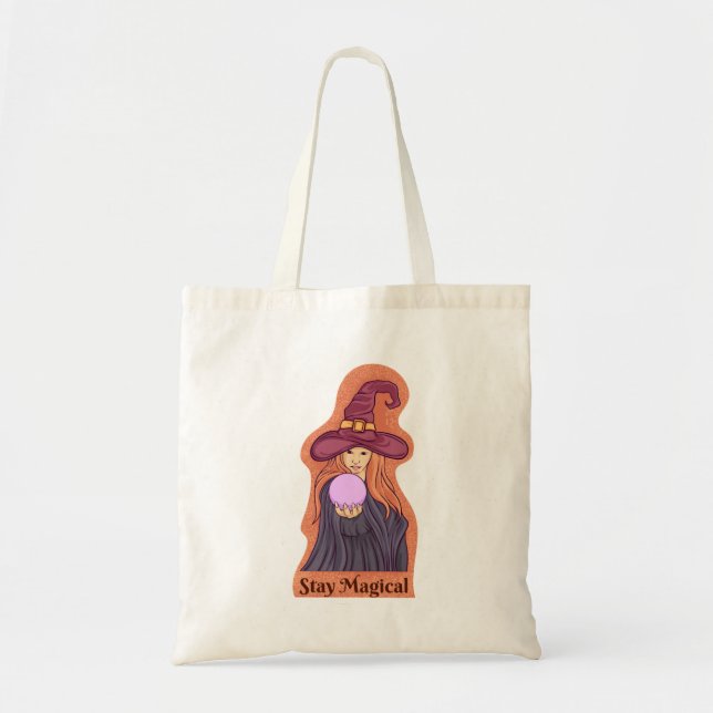 Stay Magical Cute Ghost Funny Halloween Groovy Tote Bag (Front)