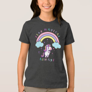 Stay Magical – Cute Unicorn & Rainbow Design Tri-Blend Shirt