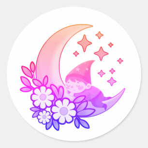 Stay Magical Gnome on Crescent Moon  Classic Round Sticker