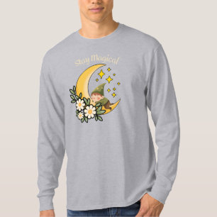 Stay Magical Gnome on Crescent Moon T-Shirt