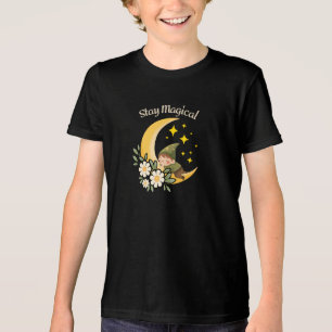 Stay Magical Gnome on Crescent Moon Whimsical Tri-Blend Shirt