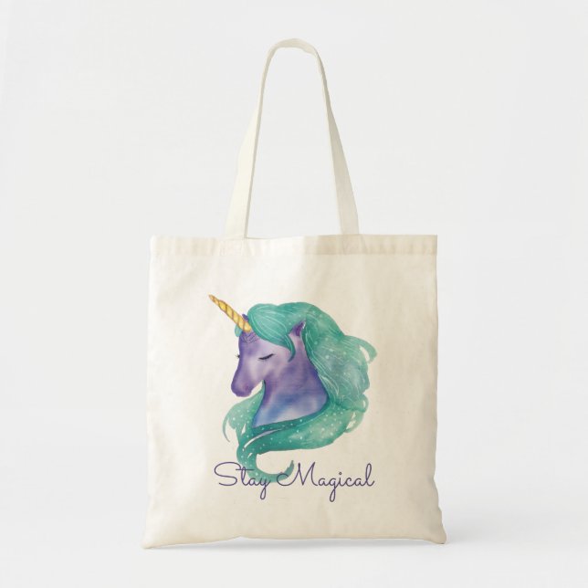 Stay Magical Watercolor Unicorn Tote Bag (Front)