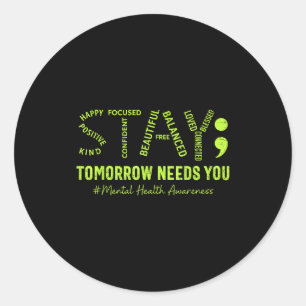 Stay mental health awareness brain illness green classic round sticker
