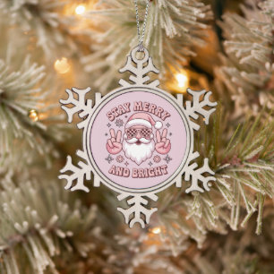 Stay Merry And Bright Christmas Ugly Xmas  Snowflake Pewter Christmas Ornament