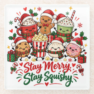 Stay Merry Stay Squishy Christmas Hot Chocolate Glass Coaster