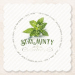 Stay Minty Derby Party Cute Saying Watercolor Paper Coaster<br><div class="desc">Enhance the Derby Party experience for your guests with these elegant Stay Minty themed coasters. The design features a refreshing watercolor illustration of mint leaves, soft vertical striping, and the cute saying printed as the border. "Where there's bourbon and mint, there's derby spirit" All text can be personalized with your...</div>