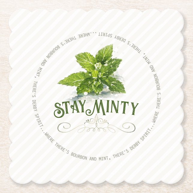 Stay Minty Derby Party Cute Saying Watercolor Paper Coaster (Front)