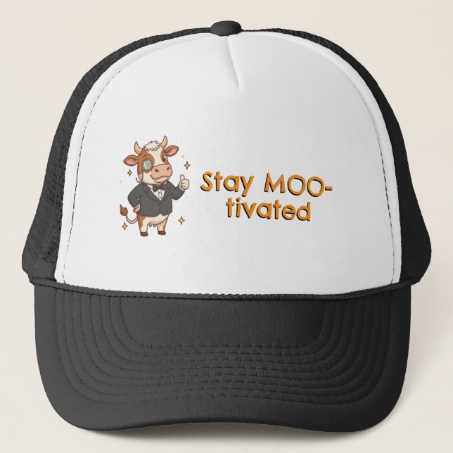 Stay MOO-tivated cow Trucker Hat (Front)