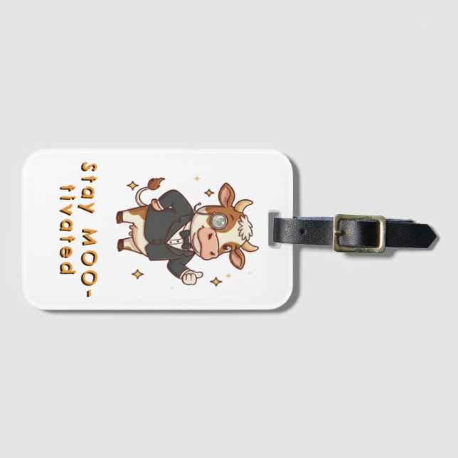 Stay Motivated cute cow Luggage Tag (Front Horizontal)