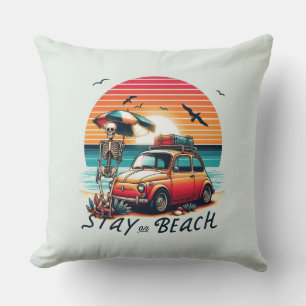 Stay On Beach - Retro Vibes - Skeleton Cushion