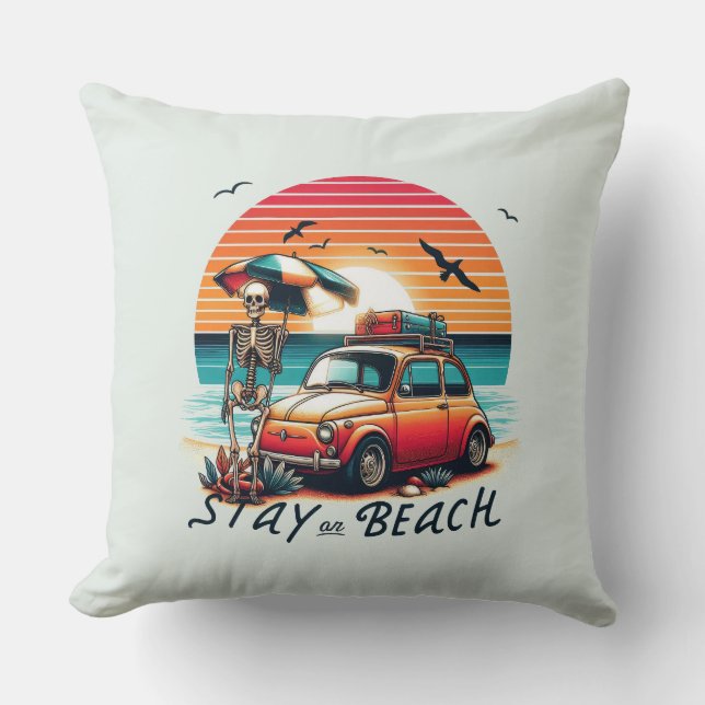 Stay On Beach - Retro Vibes - Skeleton  Cushion (Front)