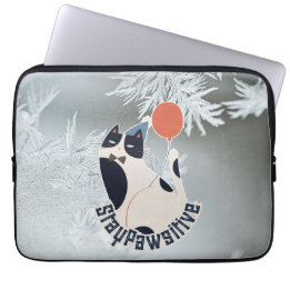 Stay Pawsitive Cat Illustration Modern Neoprene La Laptop Sleeve