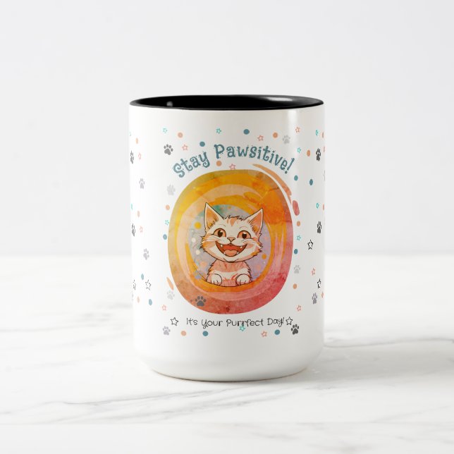 Stay Pawsitive Cat Mug Minimalist Gift (Center)