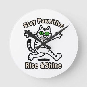 Stay Pawsitive Cat Round Clock