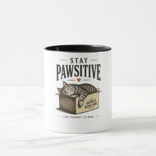 Stay Pawsitive Cute Cat Illustration Mug