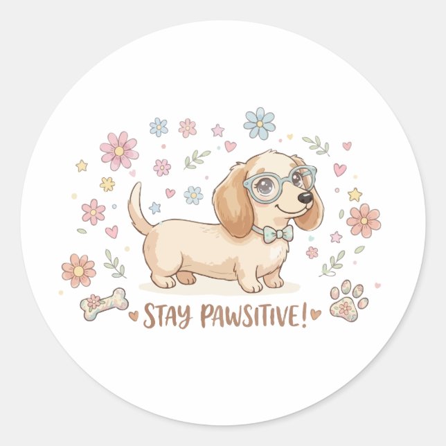 Stay Pawsitive Cute Dachshund Classic Round Sticker (Front)