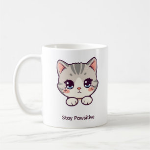 Stay Pawsitive Cute Kawaii Cat Personalized Coff Coffee Mug