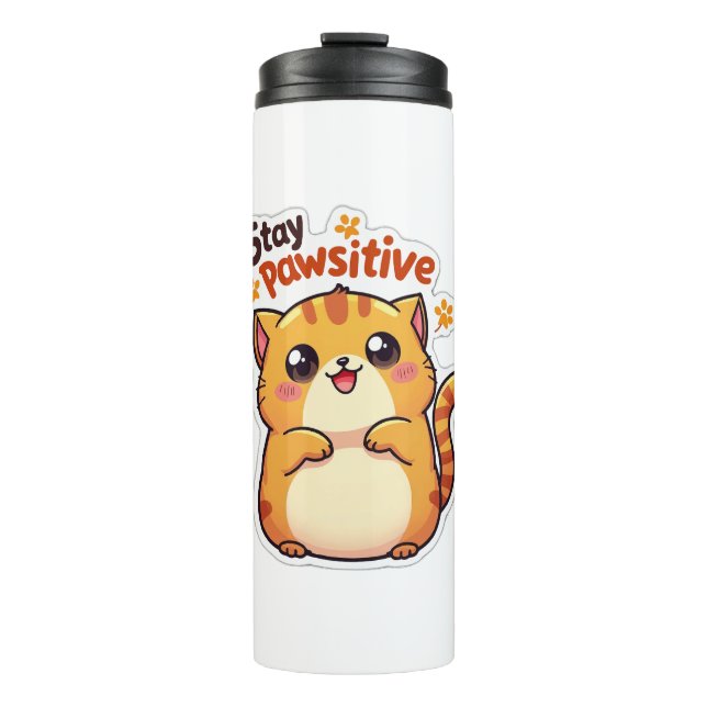 Stay Pawsitive – Cute Kawaii Cat Water Bottle (Front)