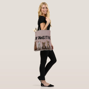 Stay Pawsitive Cute Kittens and Bunnies Animal Lov Tote Bag