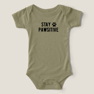 Stay Pawsitive Cute Paw Print Olive Green Baby