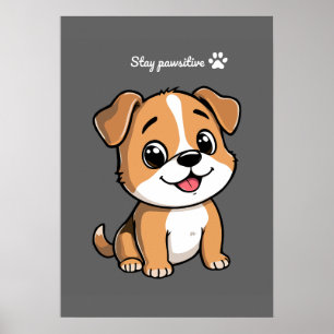 Stay Pawsitive Cute Puppy Dog Wall Art Poster