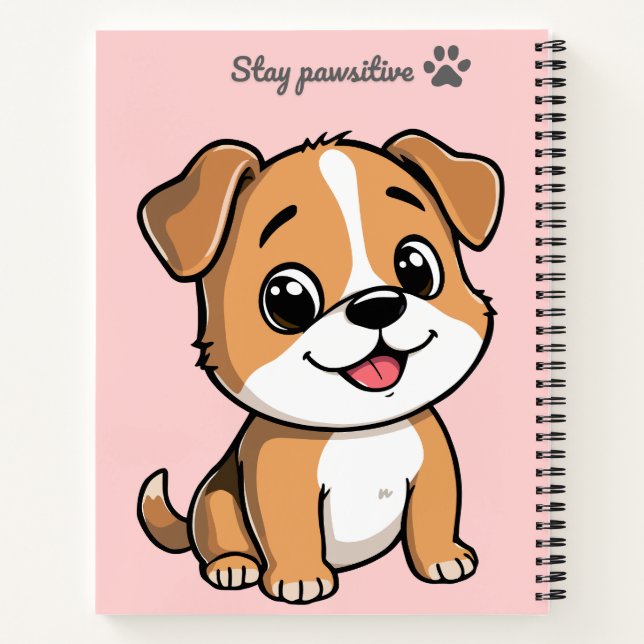 Stay Pawsitive Cute Puppy Notebook – Pastel Pink  (Back)