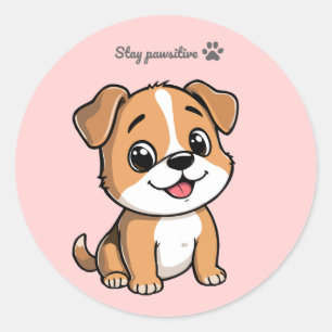 Stay Pawsitive Cute Puppy Sticker – Pastel Pink 