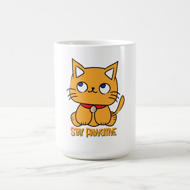 Stay Pawsitive Funny Cat Cartoon Cute Kitten   Coffee Mug (Center)