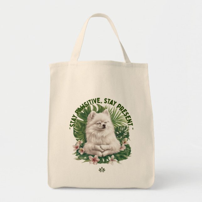 Stay Pawsitive Meditating Dog  Tote Bag (Front)