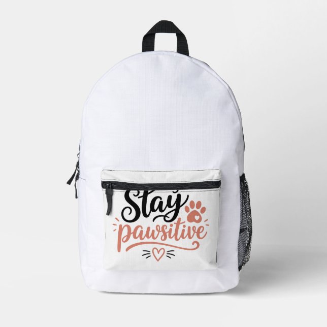 Stay Pawsitive Printed Backpack (Front)