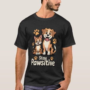 Stay Pawsitive Retro Cat and Dog Lover T-Shirt