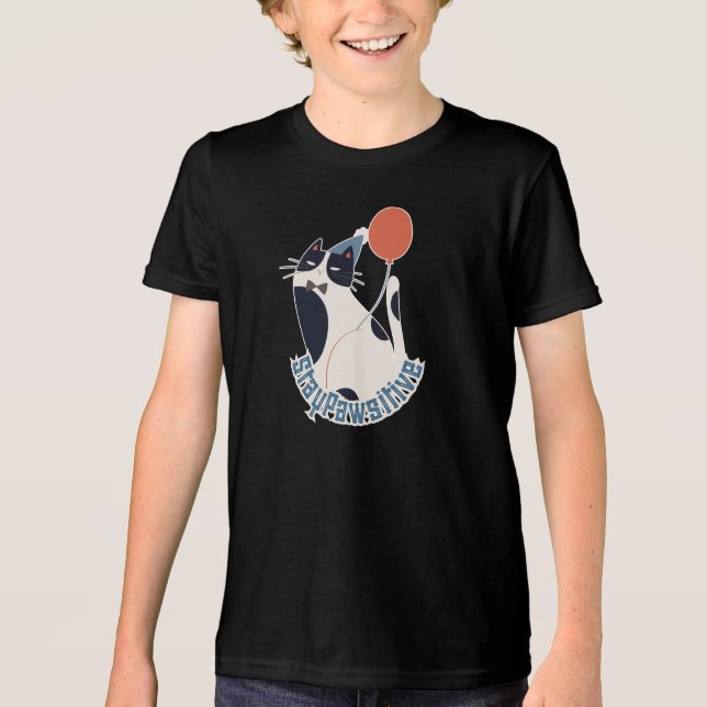 Stay Pawsitive Youth Tri-blend Tuxedo Cat Birthday Tri-Blend Shirt (Front)